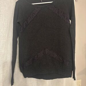 Victorias Secret Coal Gray Sweater with Lace Accents 100% Cotton